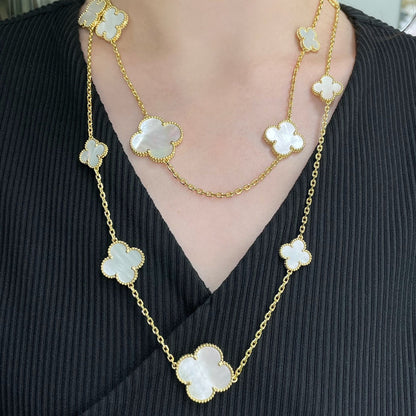 [⭐Spark]CLOVER 16 MOTIF WHITE MOP GOLD NECKLACE