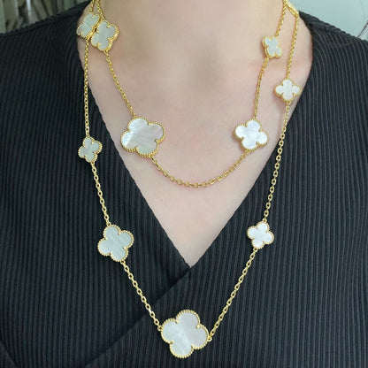 [⭐Spark]CLOVER 16 MOTIF WHITE MOP GOLD NECKLACE
