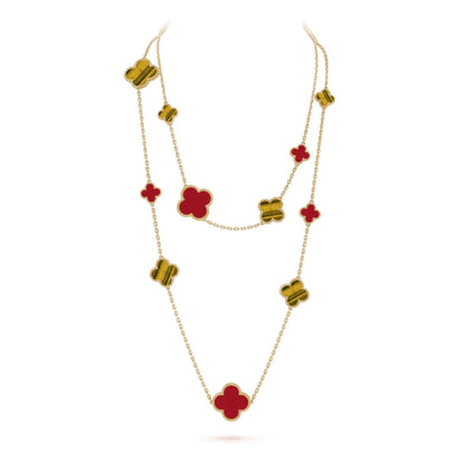 [⭐Spark]CLOVER 16 MOTIF CARNELIAN TIGER EYE ROSE GOLD NECKLACE