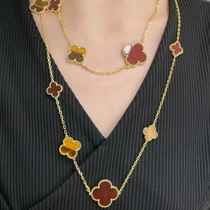 [⭐Spark]CLOVER 16 MOTIF CARNELIAN TIGER EYE ROSE GOLD NECKLACE