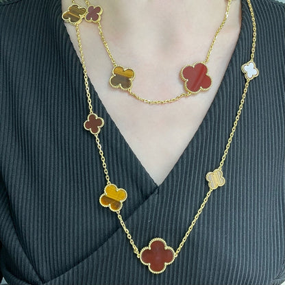 [⭐Spark]CLOVER 16 MOTIF CARNELIAN TIGER EYE ROSE GOLD NECKLACE