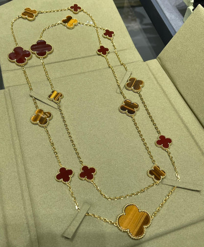 [⭐Spark]CLOVER 16 MOTIF CARNELIAN TIGER EYE ROSE GOLD NECKLACE