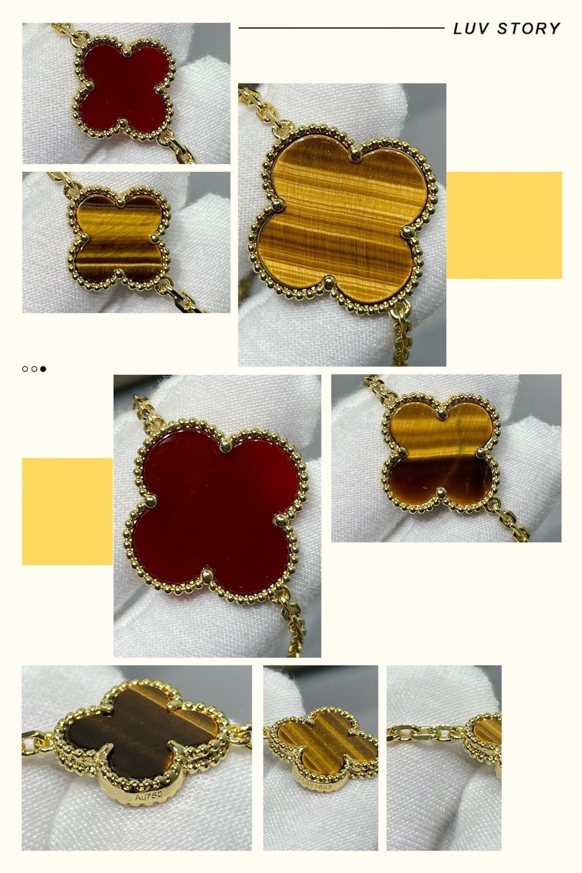 [⭐Spark]CLOVER 16 MOTIF CARNELIAN TIGER EYE ROSE GOLD NECKLACE