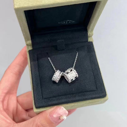 [⭐Spark]PERLEE DOUBLE PENDANT SILVER DIAMOND NECKLACE