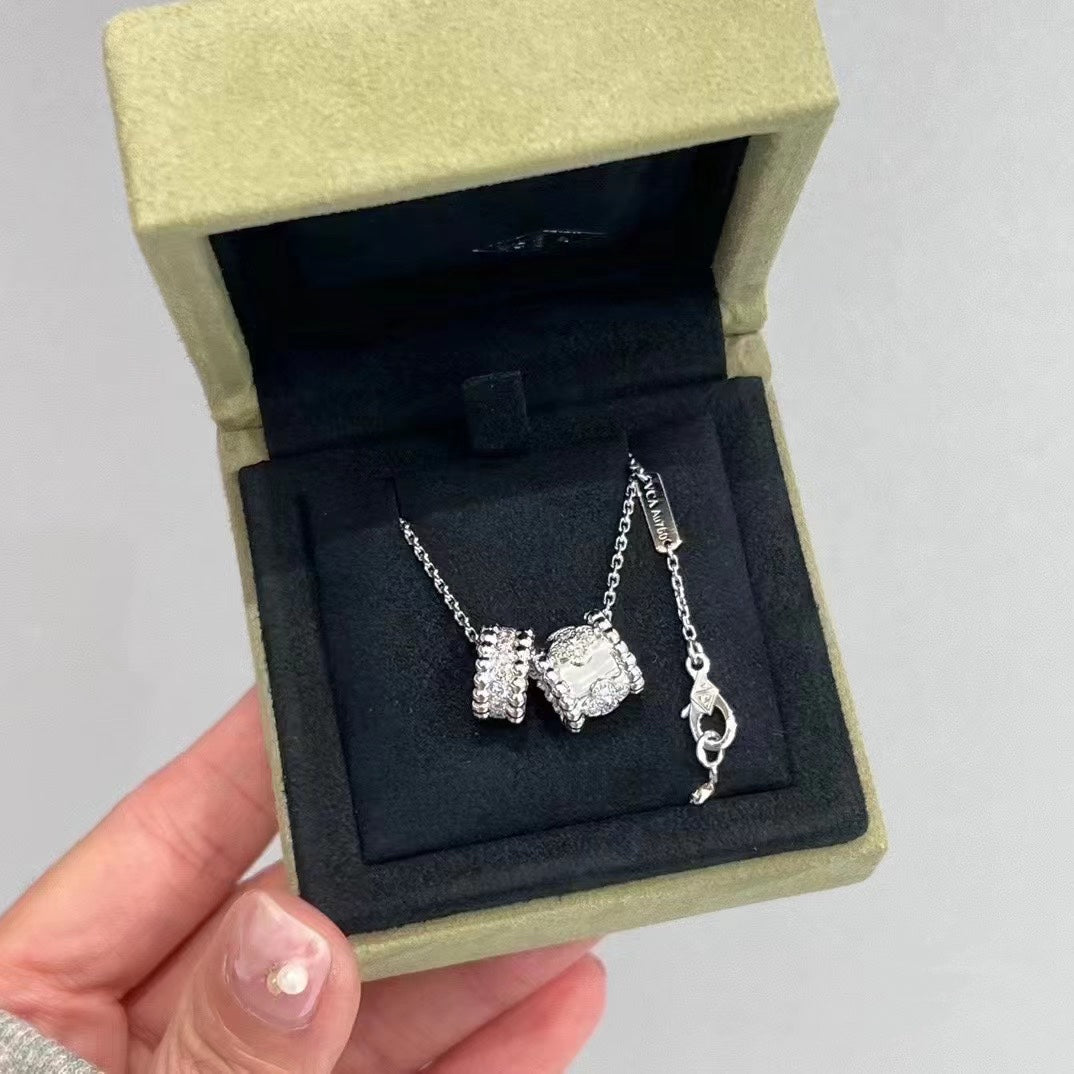 [⭐Spark]PERLEE DOUBLE PENDANT SILVER DIAMOND NECKLACE