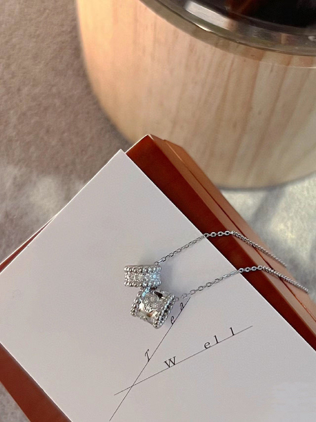 [⭐Spark]PERLEE DOUBLE PENDANT SILVER DIAMOND NECKLACE