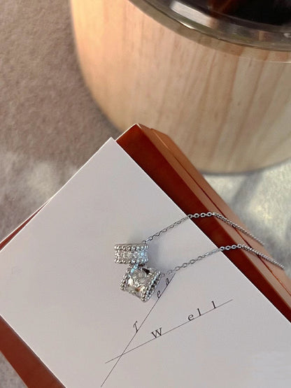 [⭐Spark]PERLEE DOUBLE PENDANT SILVER DIAMOND NECKLACE
