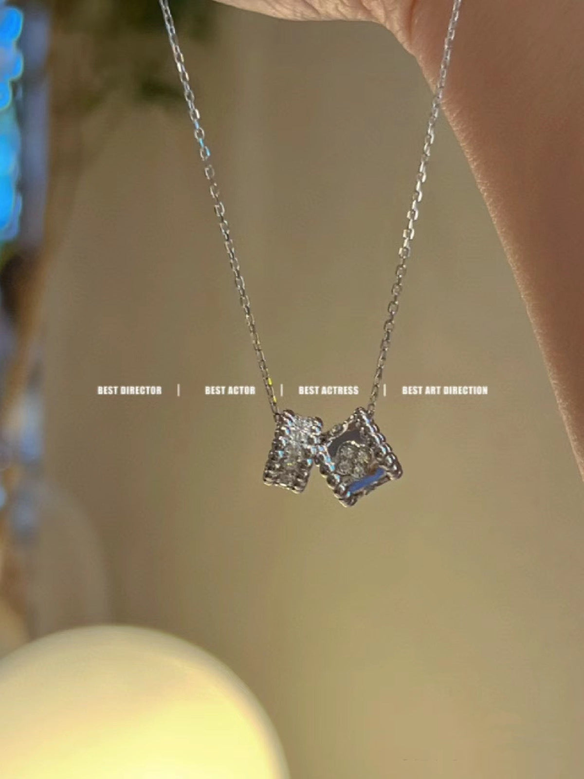 [⭐Spark]PERLEE DOUBLE PENDANT SILVER DIAMOND NECKLACE