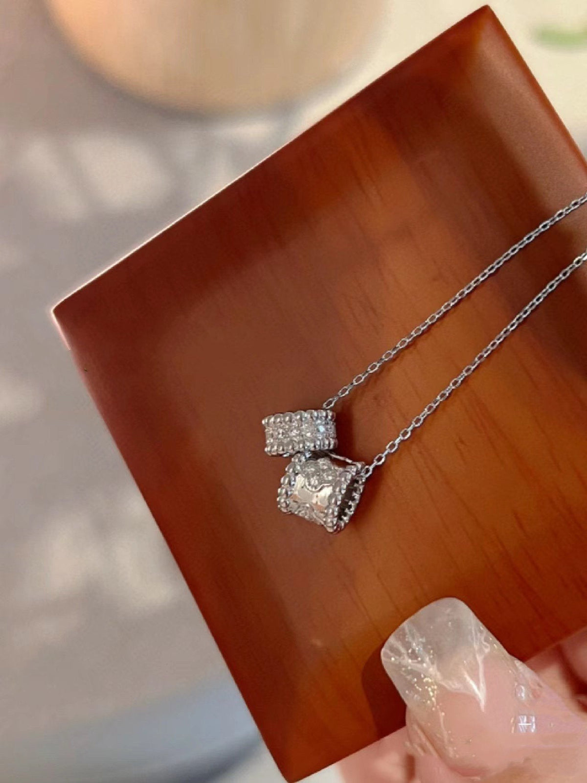 [⭐Spark]PERLEE DOUBLE PENDANT SILVER DIAMOND NECKLACE
