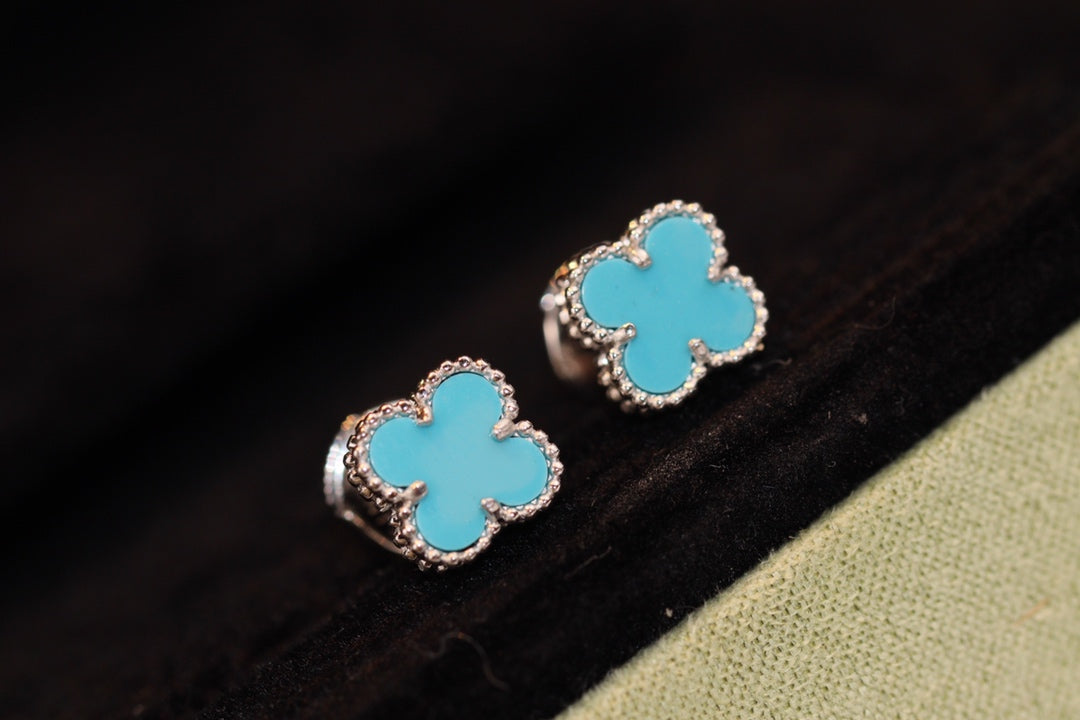 [⭐Spark]CLOVER MINI TURQUOISE SILVER STUD EARRINGS