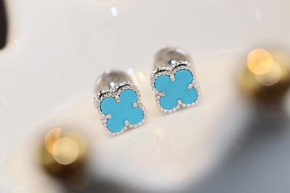 [⭐Spark]CLOVER MINI TURQUOISE SILVER STUD EARRINGS