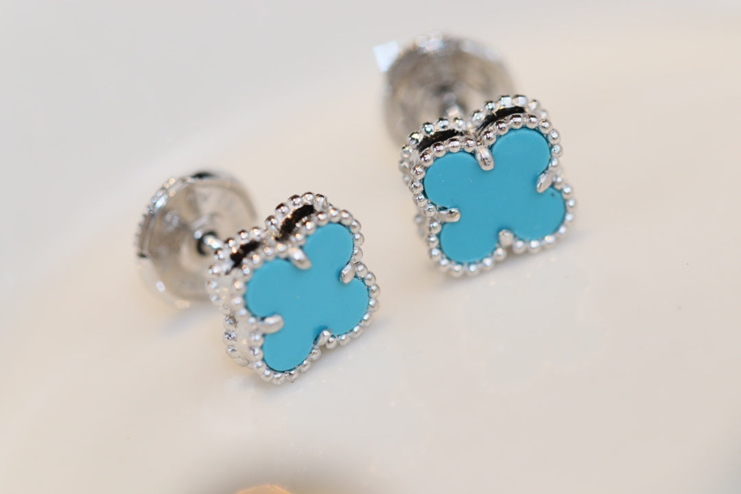 [⭐Spark]CLOVER MINI TURQUOISE SILVER STUD EARRINGS