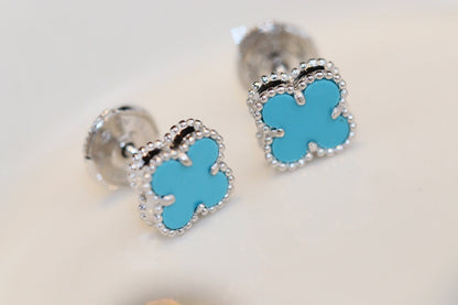 [⭐Spark]CLOVER MINI TURQUOISE SILVER STUD EARRINGS