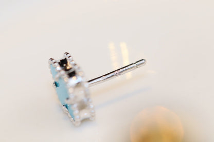 [⭐Spark]CLOVER MINI TURQUOISE SILVER STUD EARRINGS