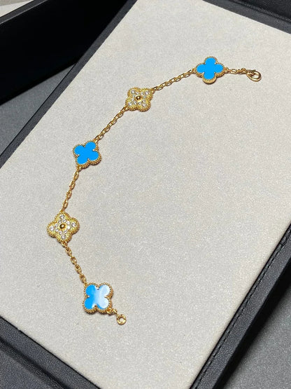 [⭐Spark] CLOVER 5 MOTIF BLUE AGATE BRACELET COLLECTION