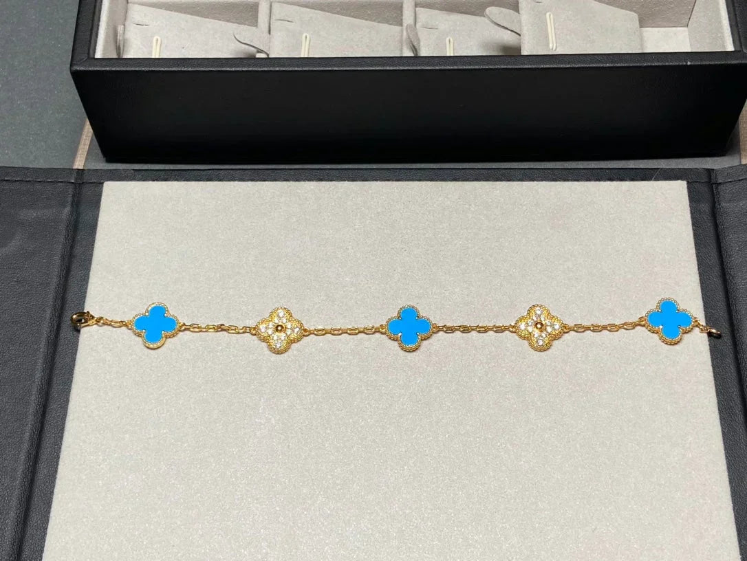 [⭐Spark] CLOVER 5 MOTIF BLUE AGATE BRACELET COLLECTION