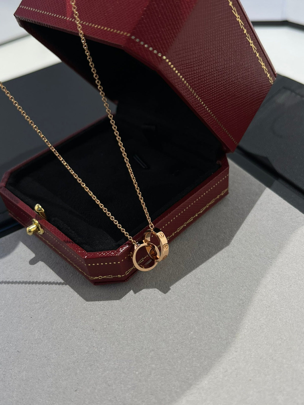 [⭐Spark]LOVE NECKLACE DOUBLE RING PINK GOLD