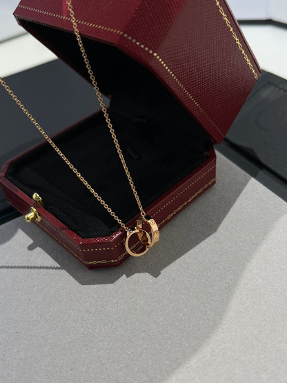 [⭐Spark]LOVE NECKLACE DOUBLE RING PINK GOLD