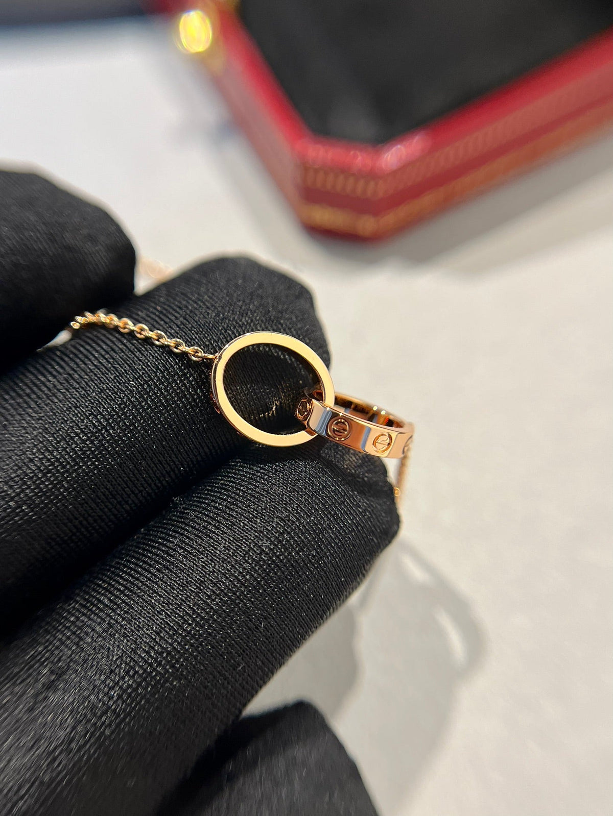 [⭐Spark]LOVE NECKLACE DOUBLE RING PINK GOLD