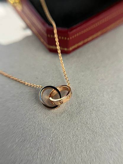 [⭐Spark]LOVE NECKLACE DOUBLE RING PINK GOLD
