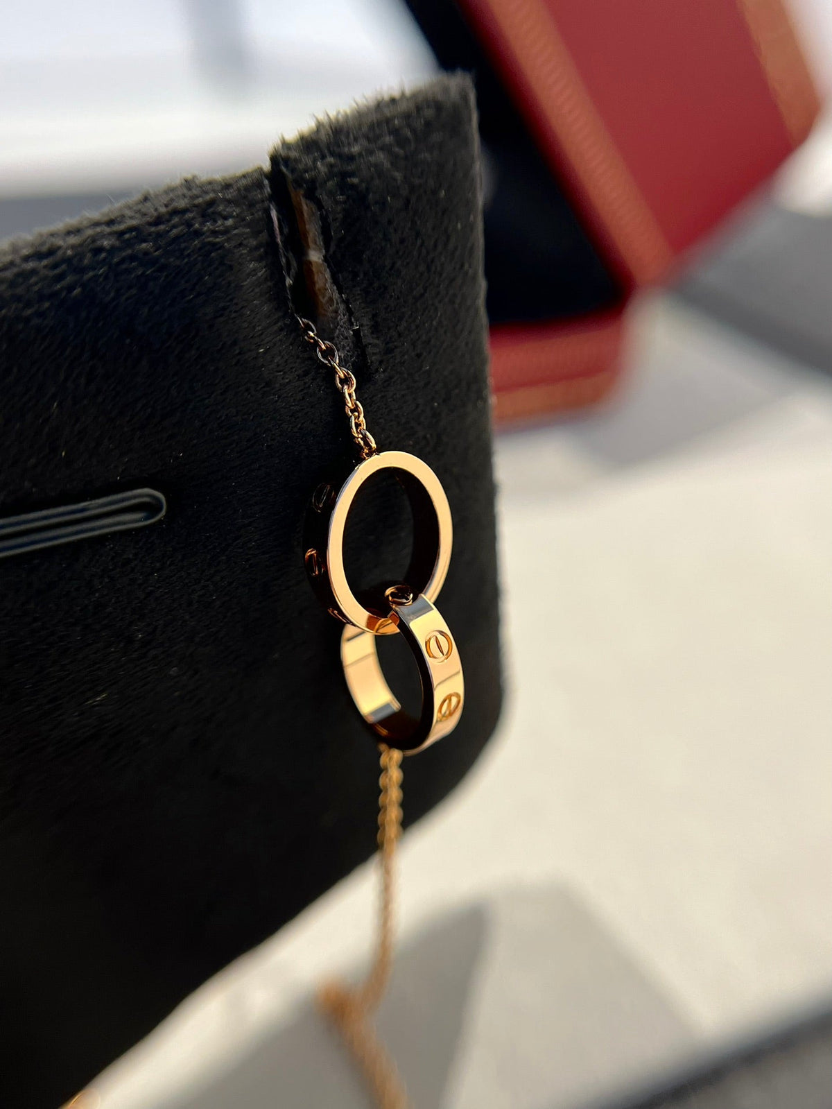 [⭐Spark]LOVE NECKLACE DOUBLE RING PINK GOLD