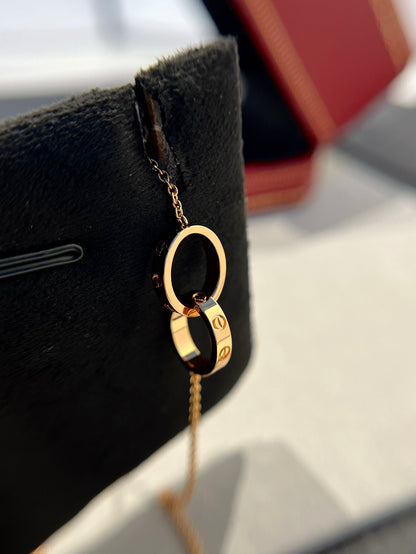 [⭐Spark]LOVE NECKLACE DOUBLE RING PINK GOLD