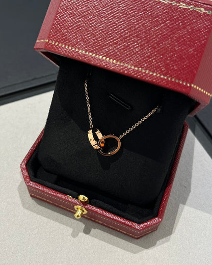 [⭐Spark]LOVE NECKLACE DOUBLE RING PINK GOLD