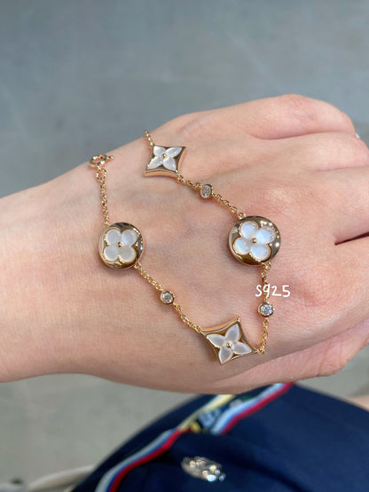 [⭐Spark]STAR AND SUN 4 MOTIF WHITE MOP PINK GOLD BRACELET