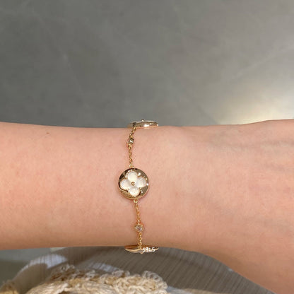 [⭐Spark]STAR AND SUN 4 MOTIF WHITE MOP PINK GOLD BRACELET