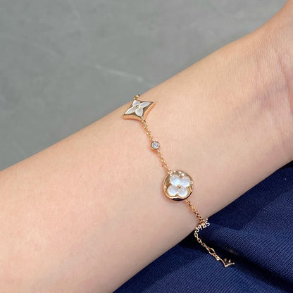 [⭐Spark]STAR AND SUN 4 MOTIF WHITE MOP PINK GOLD BRACELET