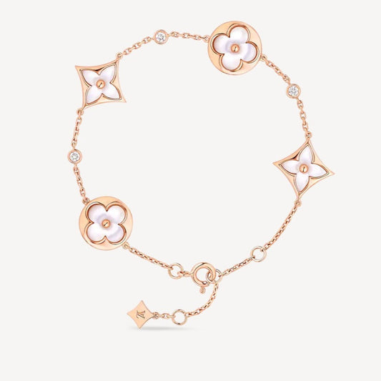 [⭐Spark]STAR AND SUN 4 MOTIF WHITE MOP PINK GOLD BRACELET