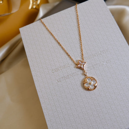 [⭐Spark]STAR AND SUN WHITE MOP 2 MOTIF PINK GOLD NECKLACE