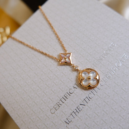 [⭐Spark]STAR AND SUN WHITE MOP 2 MOTIF PINK GOLD NECKLACE