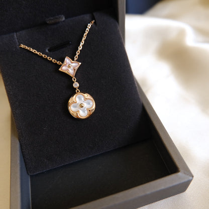 [⭐Spark]STAR AND SUN WHITE MOP 2 MOTIF PINK GOLD NECKLACE