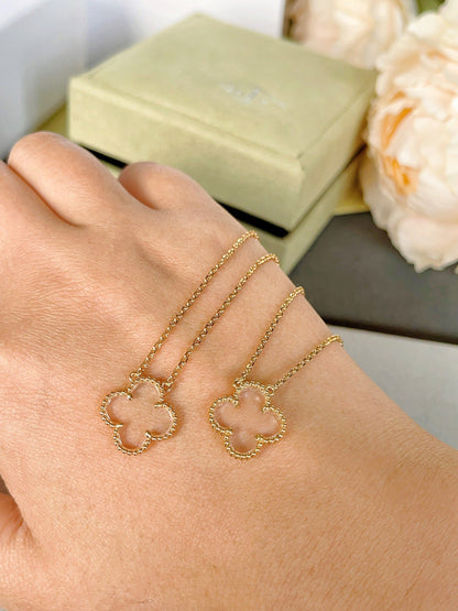 [⭐Spark]CLOVER ROCK CRYSTAL ROSE GOLD NECKLACE