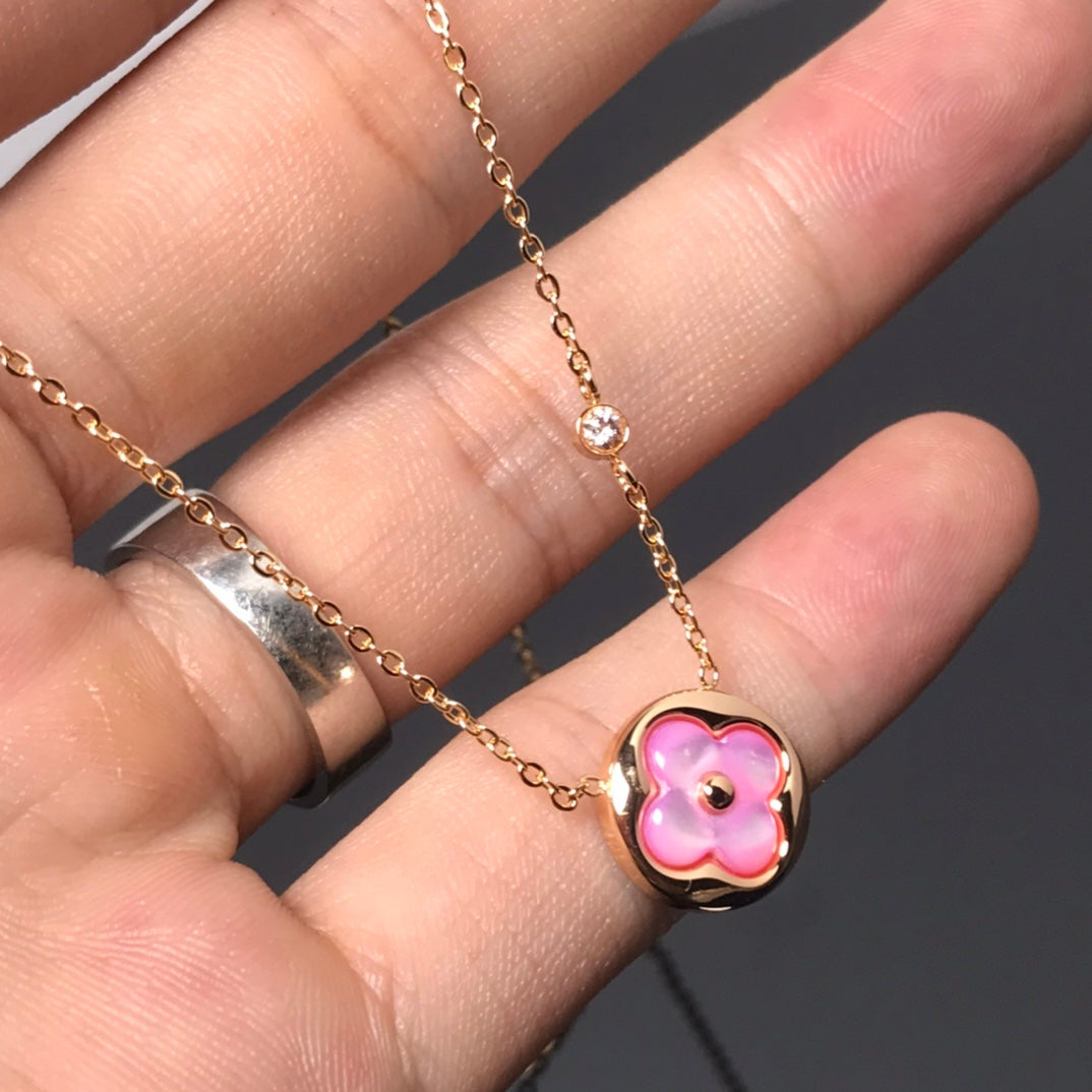 [⭐Spark]COLOR BLOSSOM PINK MOP SUN GOLD NECKLACE