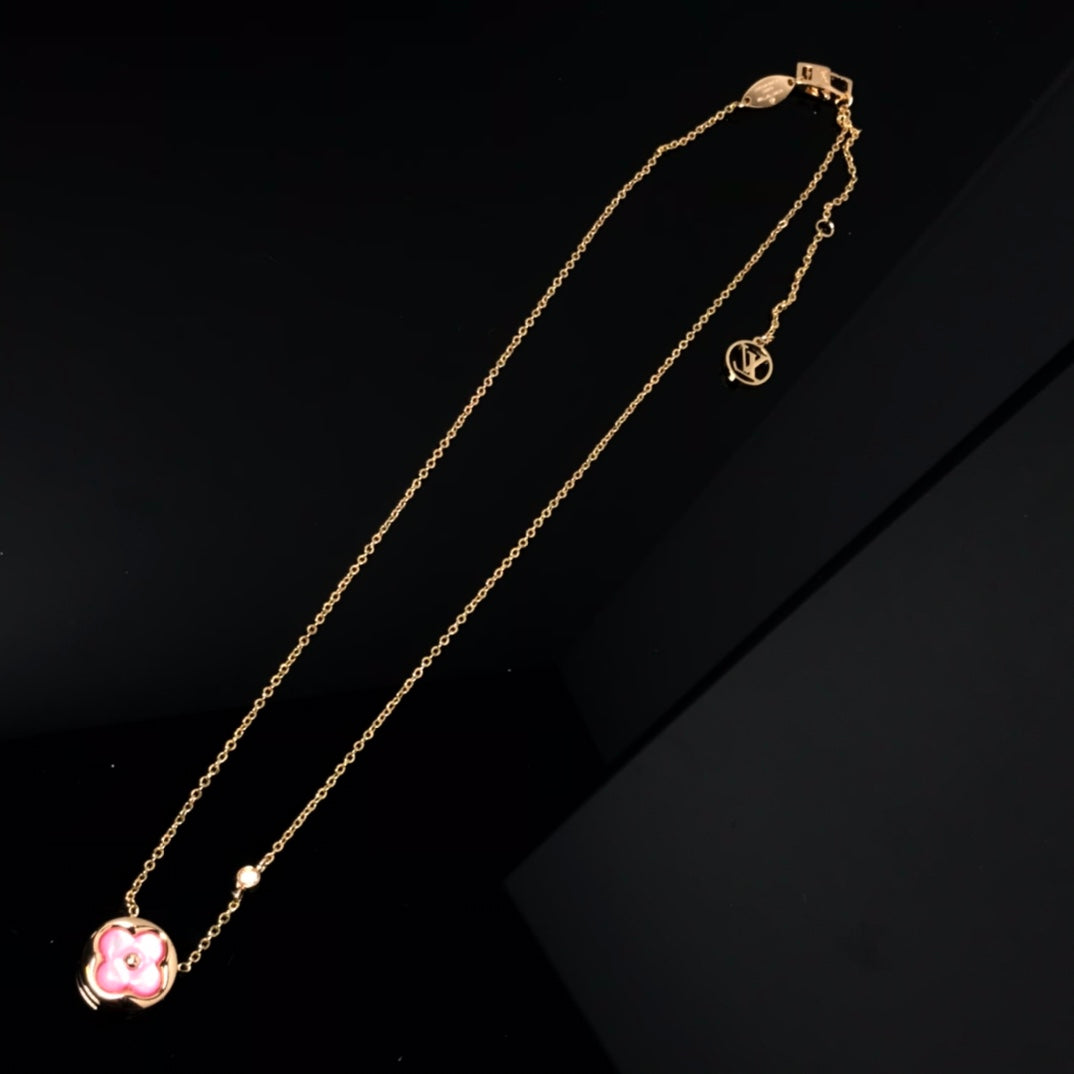 [⭐Spark]COLOR BLOSSOM PINK MOP SUN GOLD NECKLACE