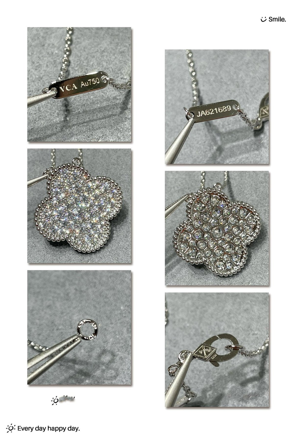 [⭐Spark]CLOVER 25MM LARGE PENDANT DIAMOND PAVED SILVER NECKLACE