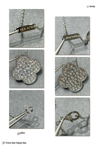 [⭐Spark]CLOVER 25MM LARGE PENDANT DIAMOND PAVED SILVER NECKLACE