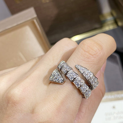 [⭐Spark]SERPENTI DOUBLE RING SILVER DIAMOND PAVED