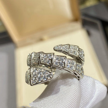 [⭐Spark]SERPENTI DOUBLE RING SILVER DIAMOND PAVED