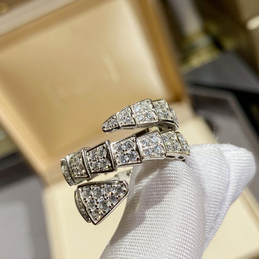 [⭐Spark]SERPENTI DOUBLE RING SILVER DIAMOND PAVED