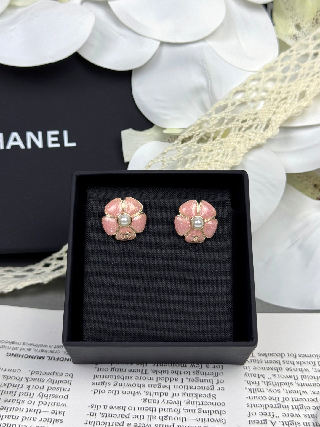 [⭐Spark]26C Pink Camellia Pearl Enamel Stud Earrings