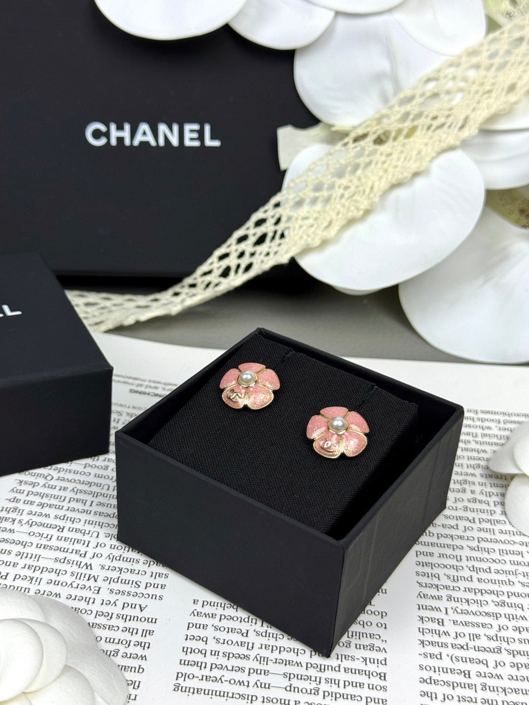 [⭐Spark]26C Pink Camellia Pearl Enamel Stud Earrings