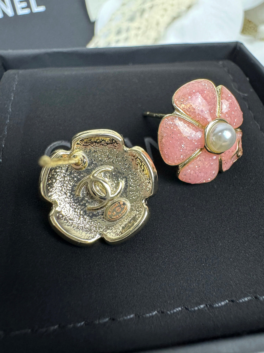 [⭐Spark]26C Pink Camellia Pearl Enamel Stud Earrings