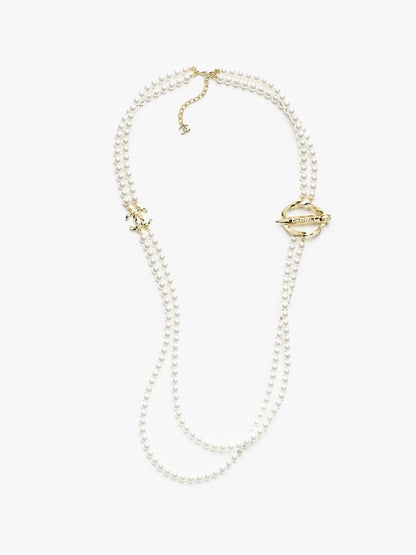 [⭐Spark]25K Pencil Double C Double-Layer Pearl Sweater Chain