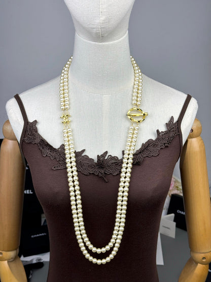 [⭐Spark]25K Pencil Double C Double-Layer Pearl Sweater Chain