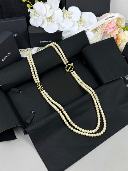 [⭐Spark]25K Pencil Double C Double-Layer Pearl Sweater Chain