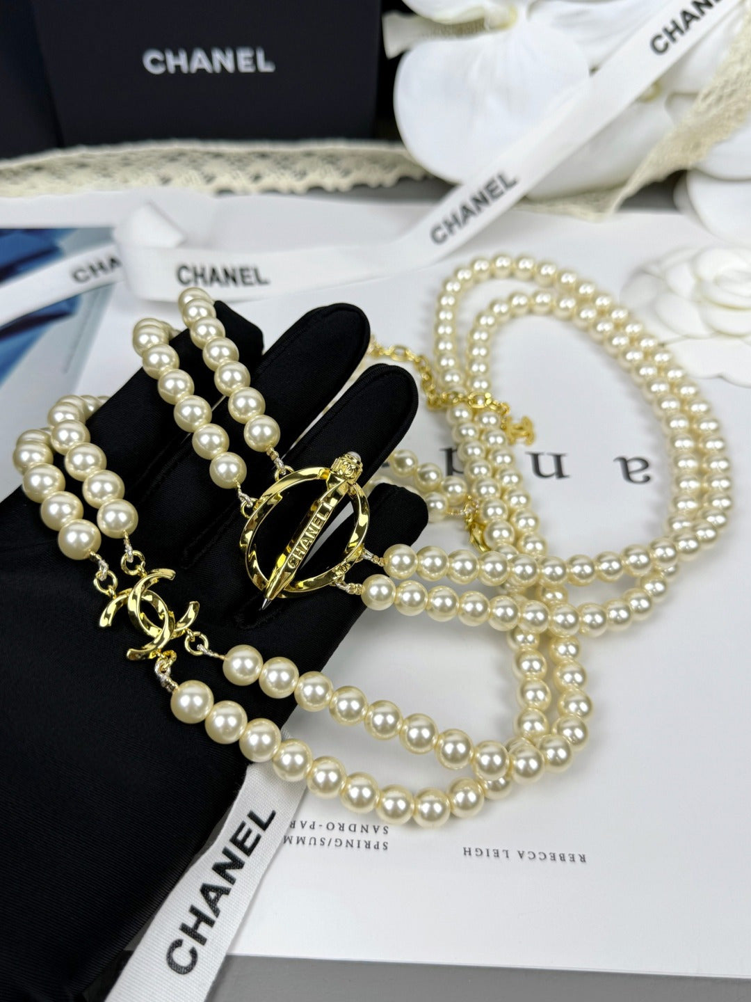 [⭐Spark]25K Pencil Double C Double-Layer Pearl Sweater Chain