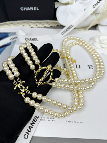 [⭐Spark]25K Pencil Double C Double-Layer Pearl Sweater Chain